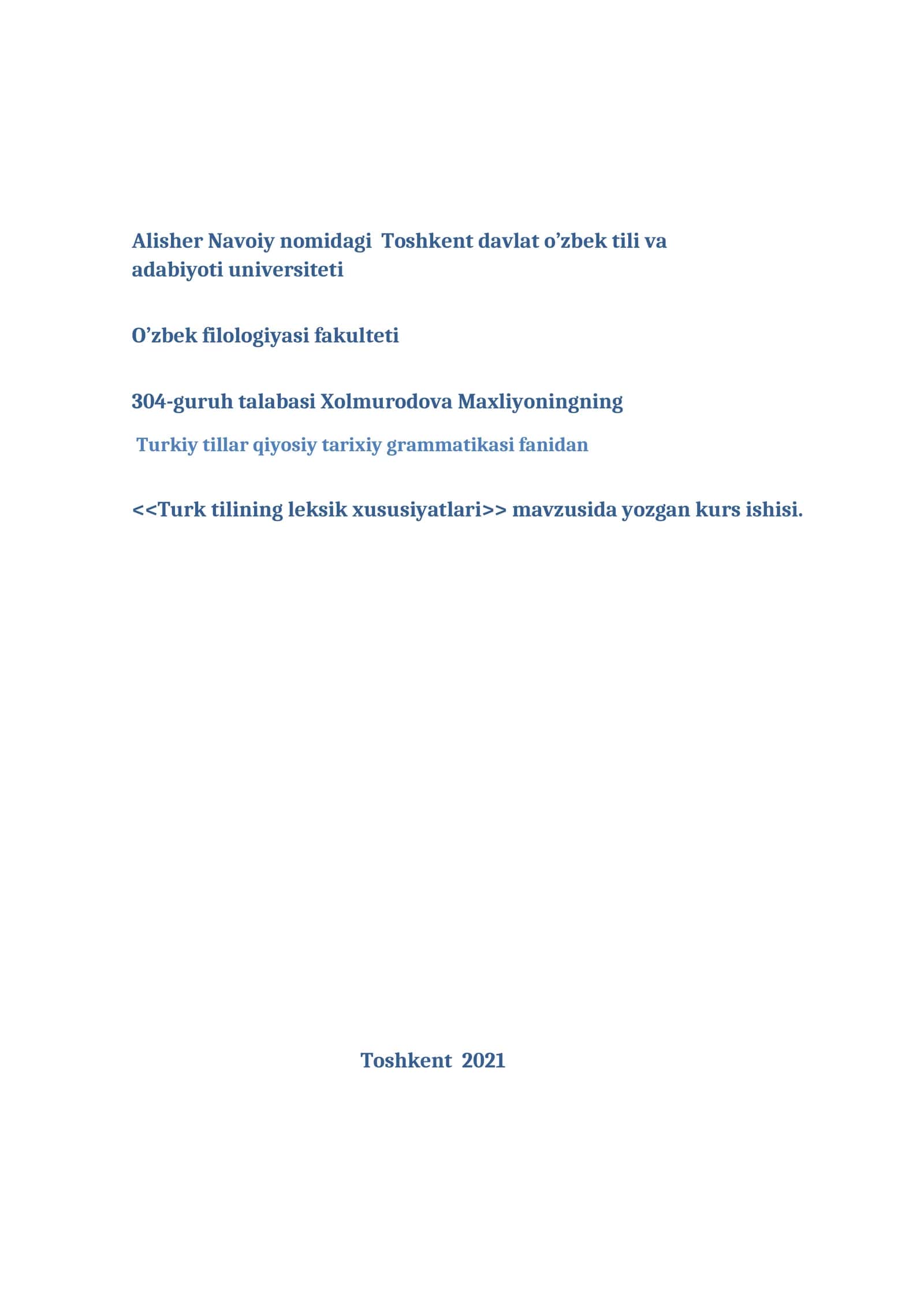 Turk tilining leksik xususiyatlari