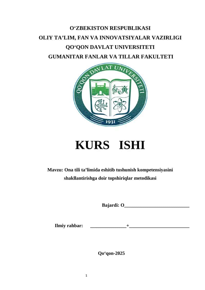 Ona tili ta’limida eshitib tushunish kompetensiyasini shakllantirishga doir topshiriqlar metodikasi