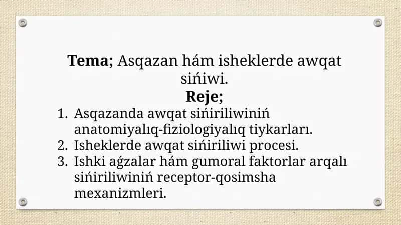 Asqazan hám isheklerde awqat sińiwi