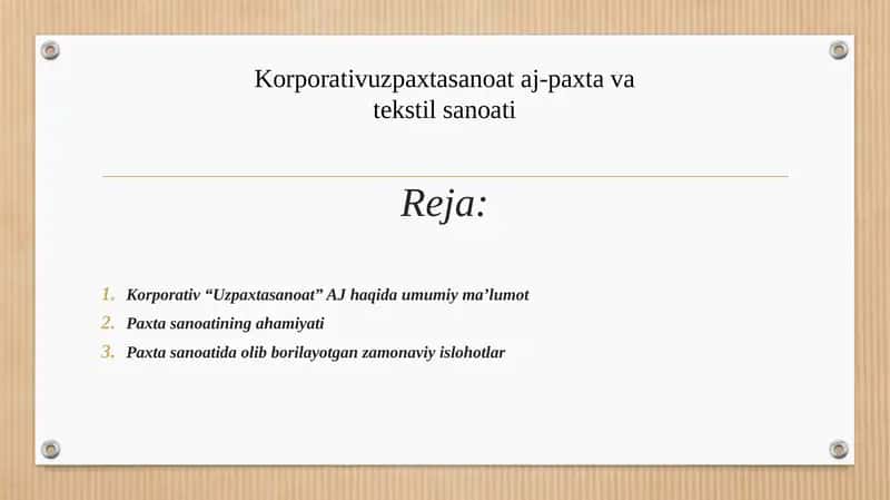 Korporativ uz paxtasanoat aj-paxta va tekstil sanoati