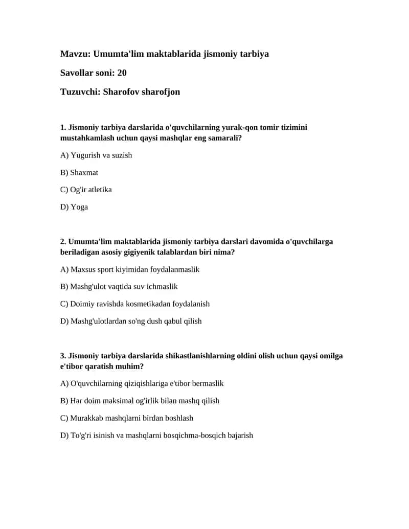 Umumta'lim maktablarida jismoniy tarbiya