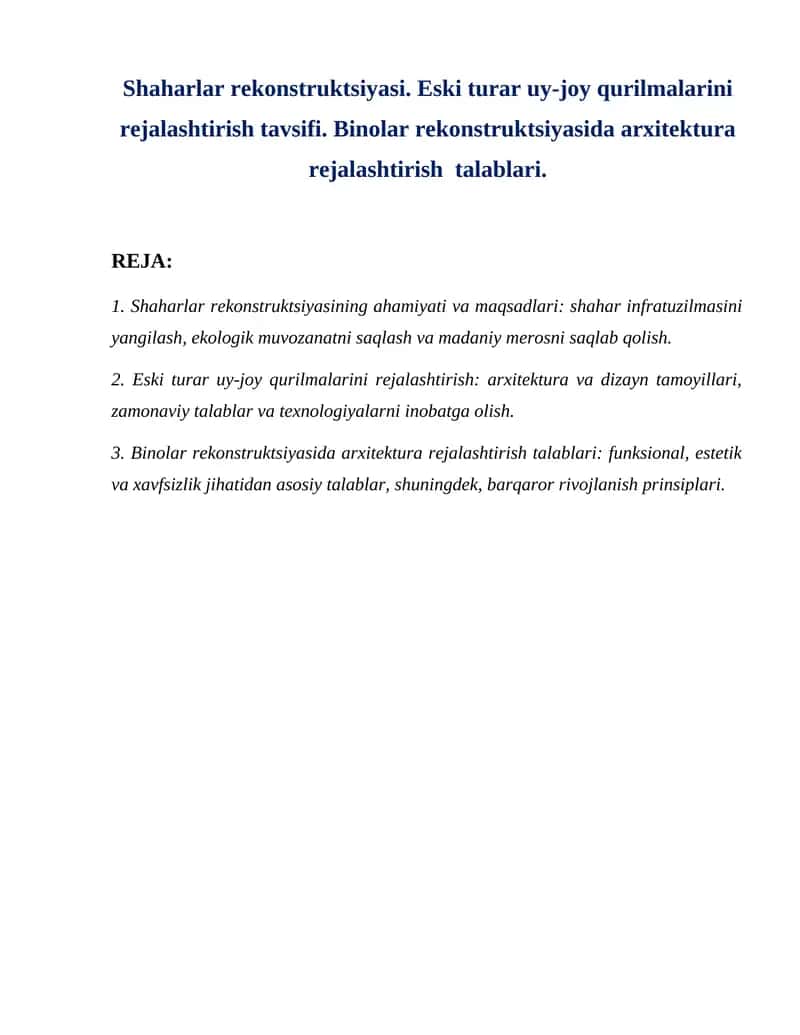 Shaharlar rekonstruktsiyasi