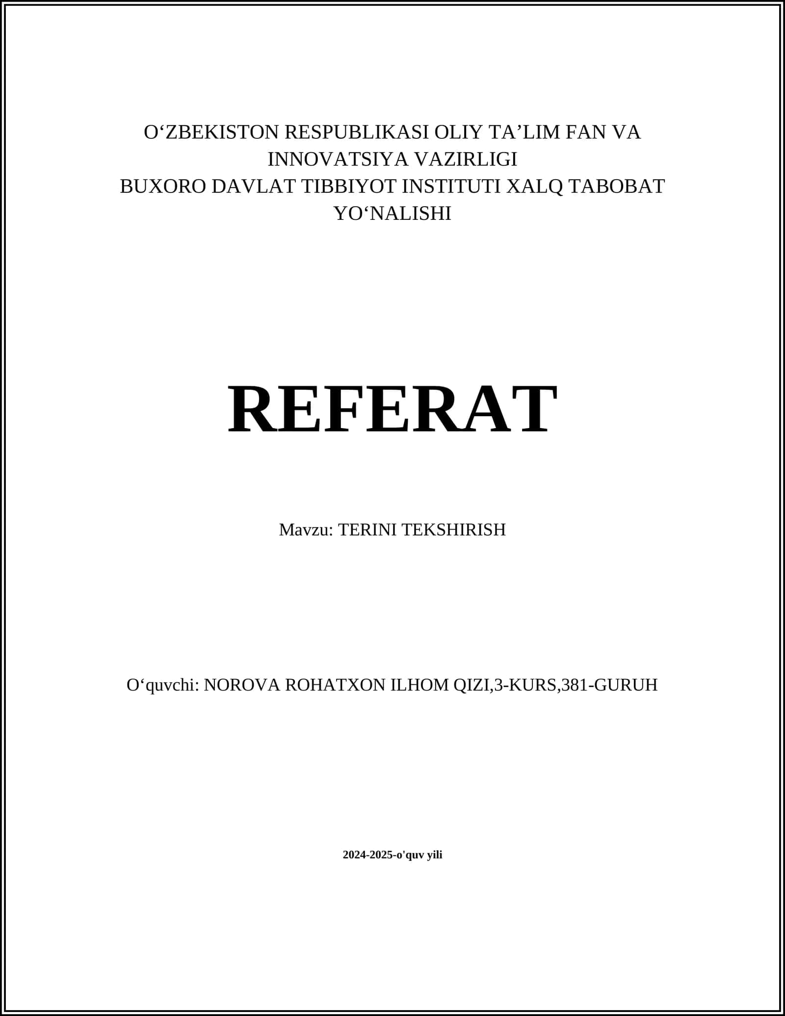TERINI TEKSHIRISH