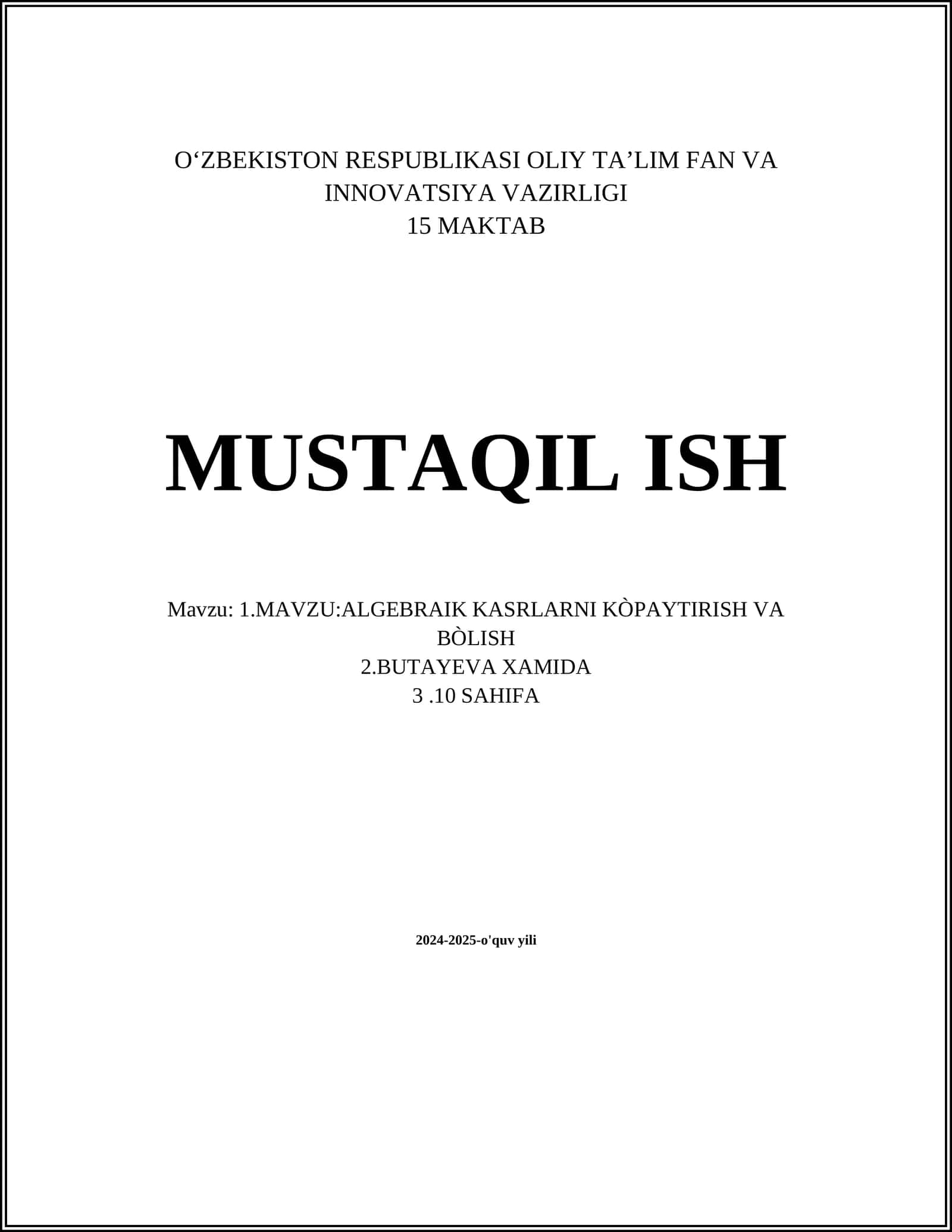 Algebraik kasrlar