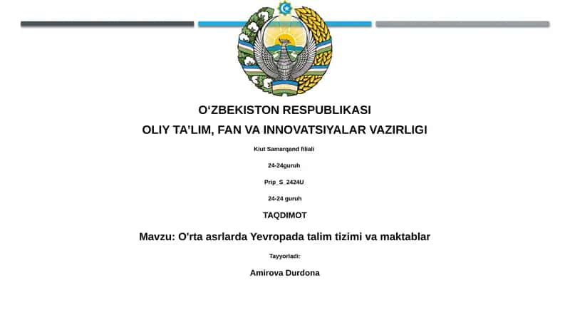 O'rta asrlarda Yevropada talim tizimi va maktablar