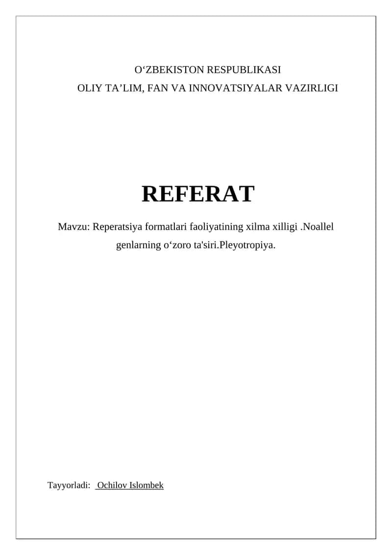 Reperatsiya formatlari faoliyatining xilma xilligi