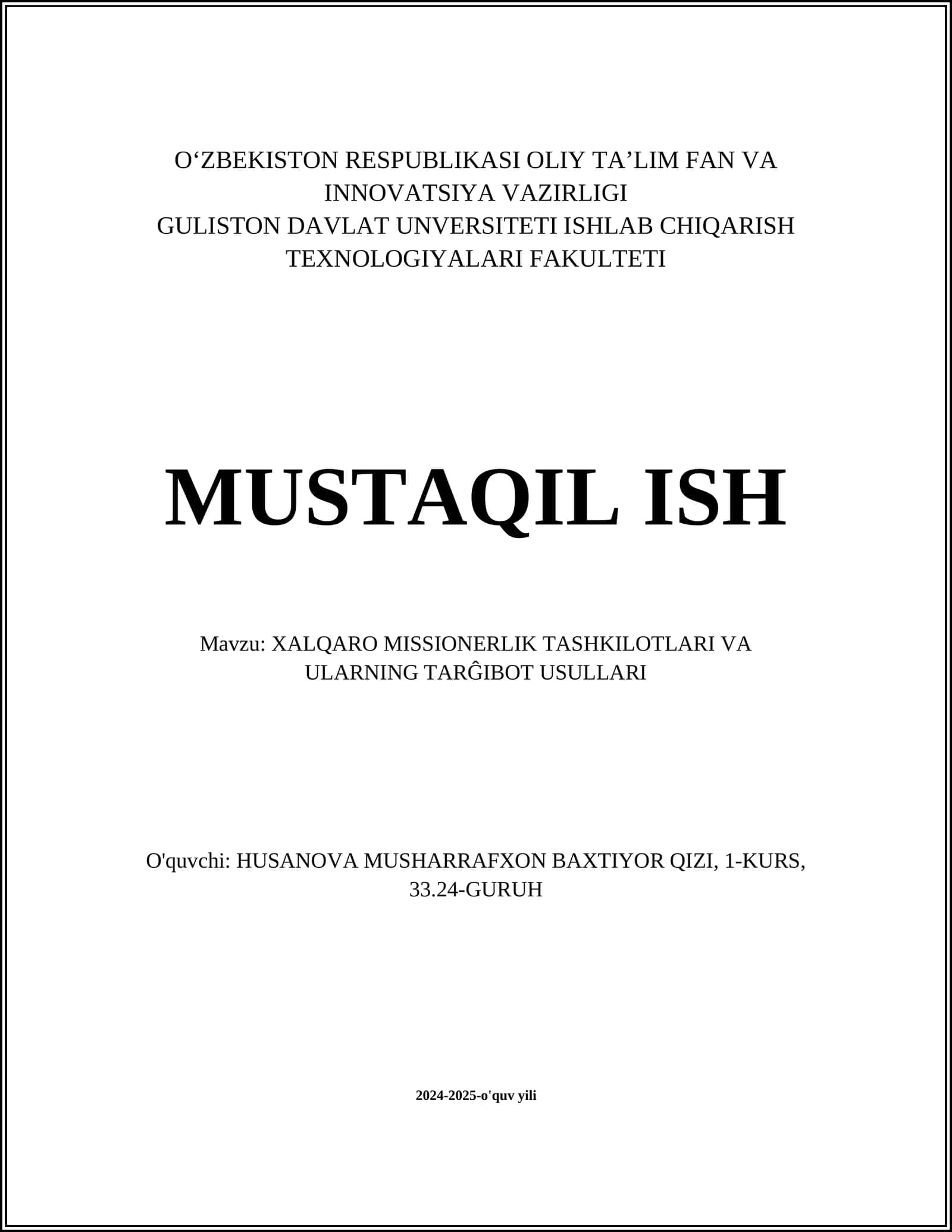 XALQARO MISSIONERLIK TASHKILOTLARI VA ULARNING TARĜIBOT USULLARI