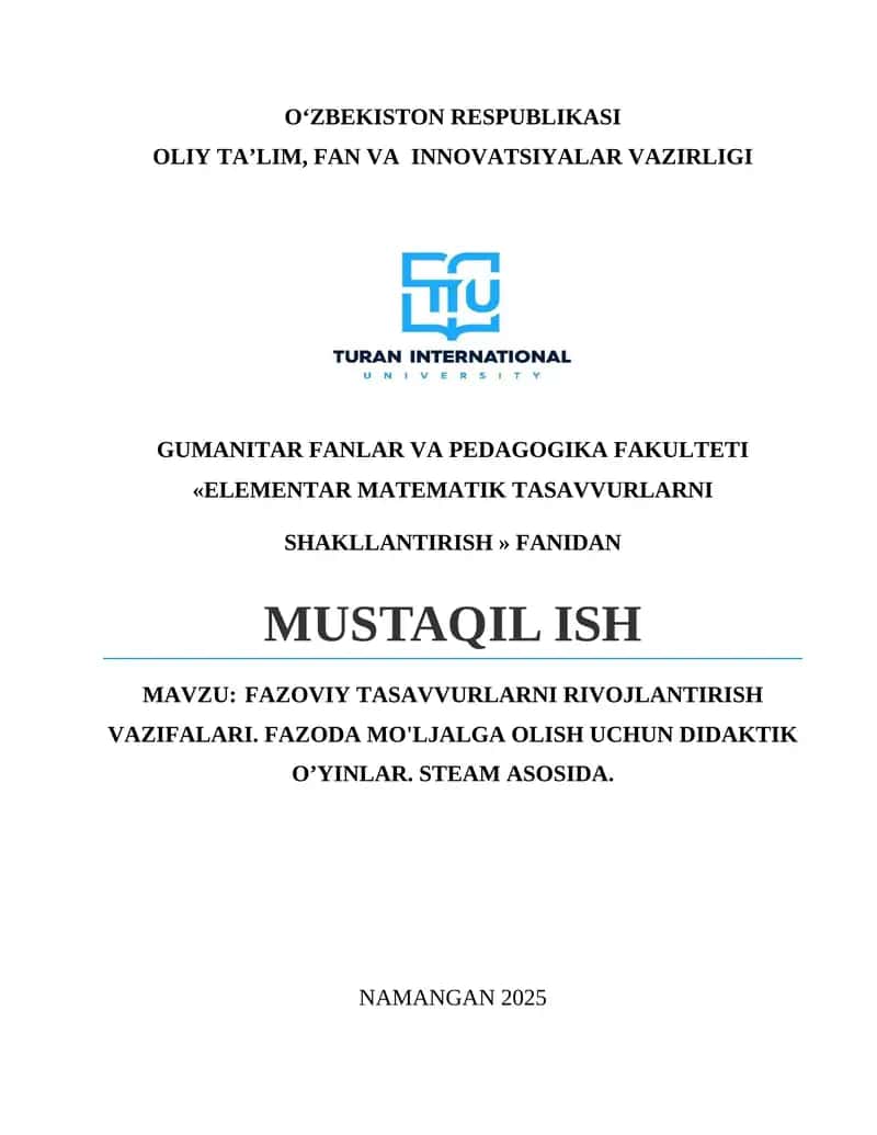 FAZOVIY TASAVVURLARNI RIVOJLANTIRISH VAZIFALARI