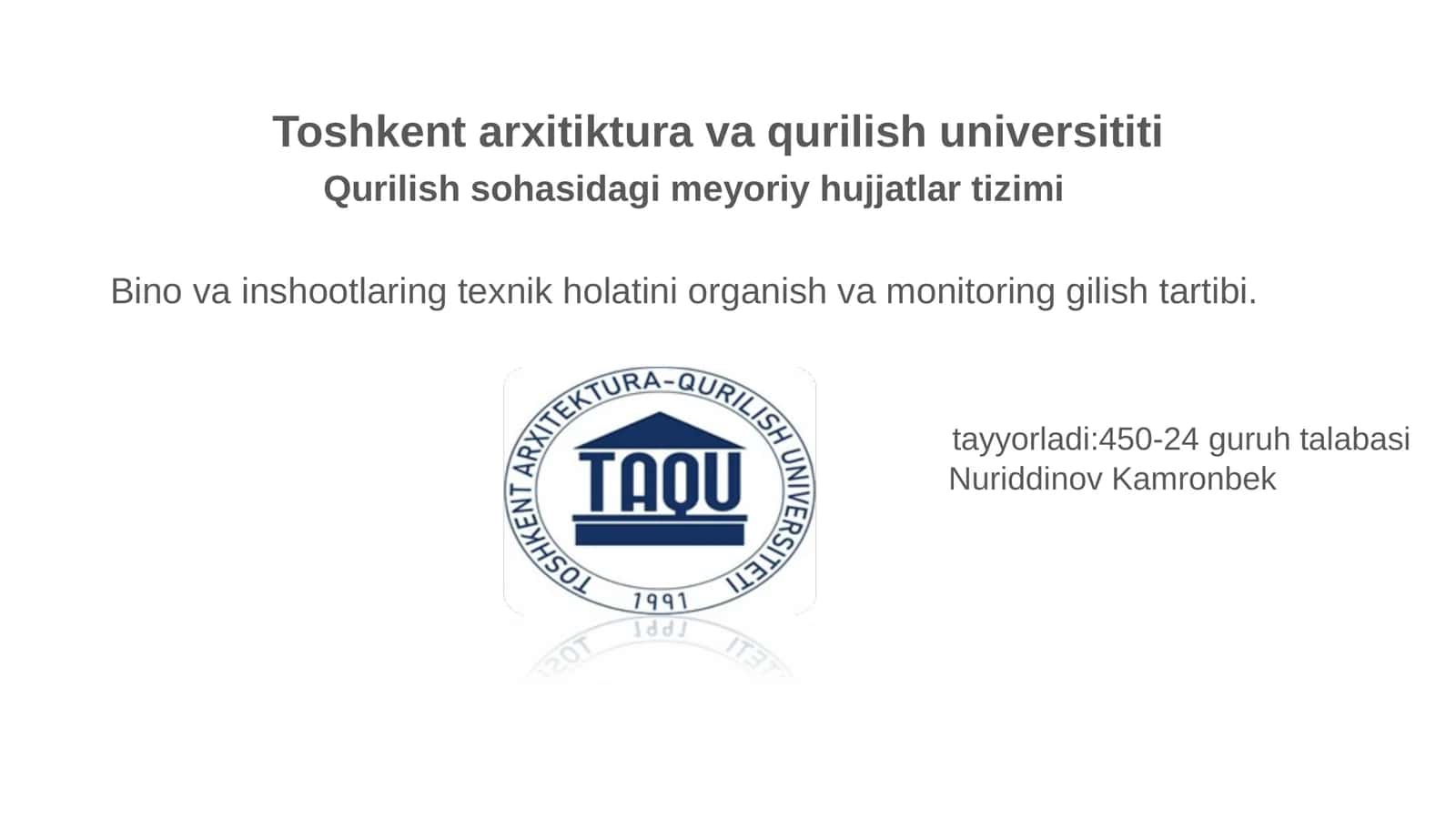 Bino va inshootlarning texnik holatini baholashning maqsadi va vazifalari
