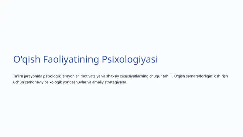 O'qish Faoliyatining Psixologiyasi