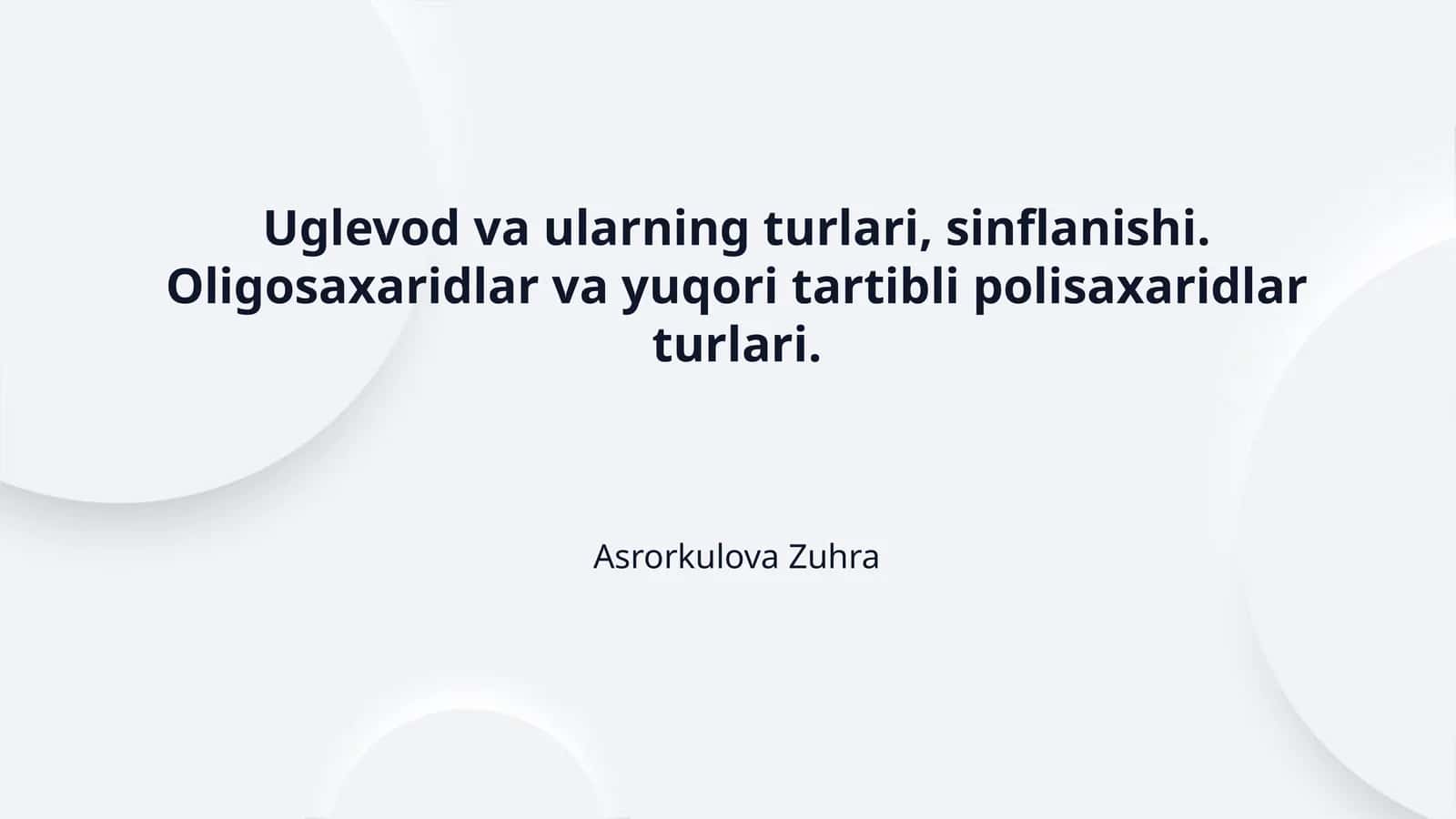 Uglevod va ularning turlari, sinflanishi. Oligosaxaridlar va yuqori tartibli polisaxaridlar turlari.