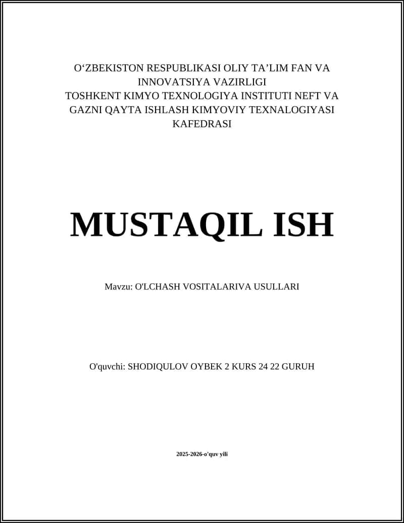 O'lchash Vositalari Va Usullari Tarixi