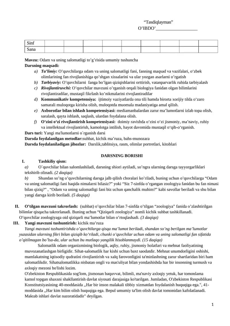 Odam va uning salomatligi to’g’risida umumiy tushuncha