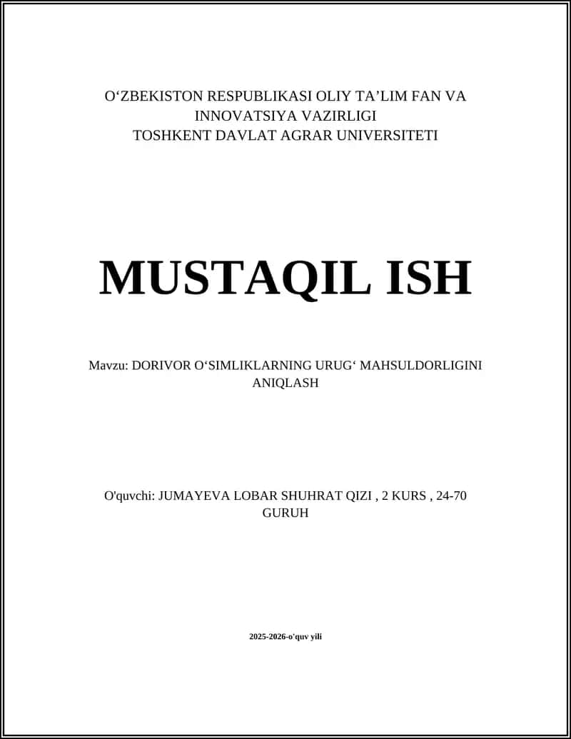 Dorivor Oʻsimliklarning Urugʻ Mahsuldorligini Aniqlash