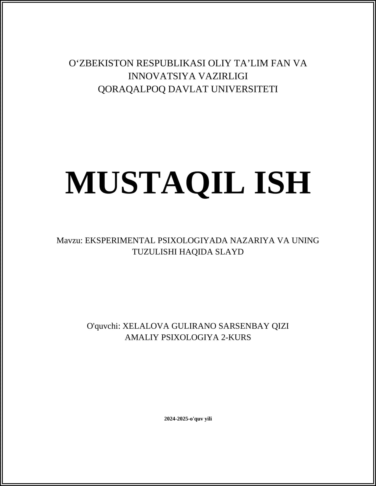 EKSPERIMENTAL PSIXOLOGIYADA NAZARIYA VA UNING TUZULISHI HAQIDA SLAYD