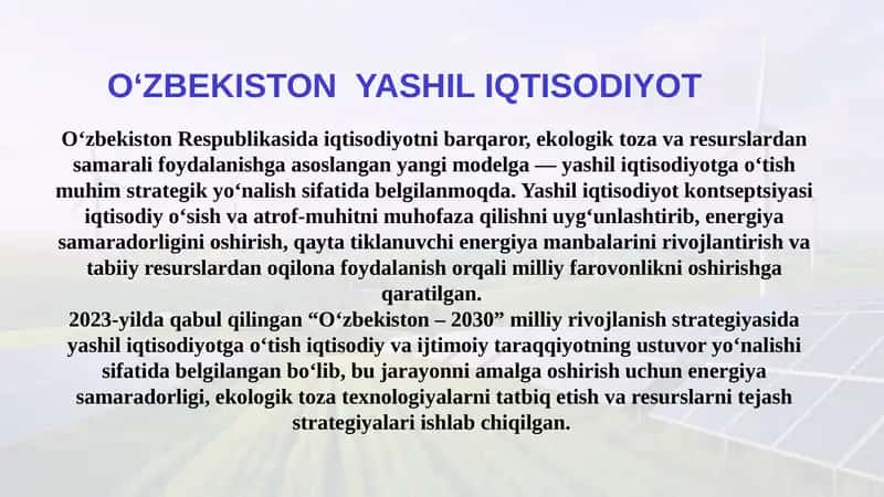 OʻZBEKISTONYASHIL IQTISODIYOT