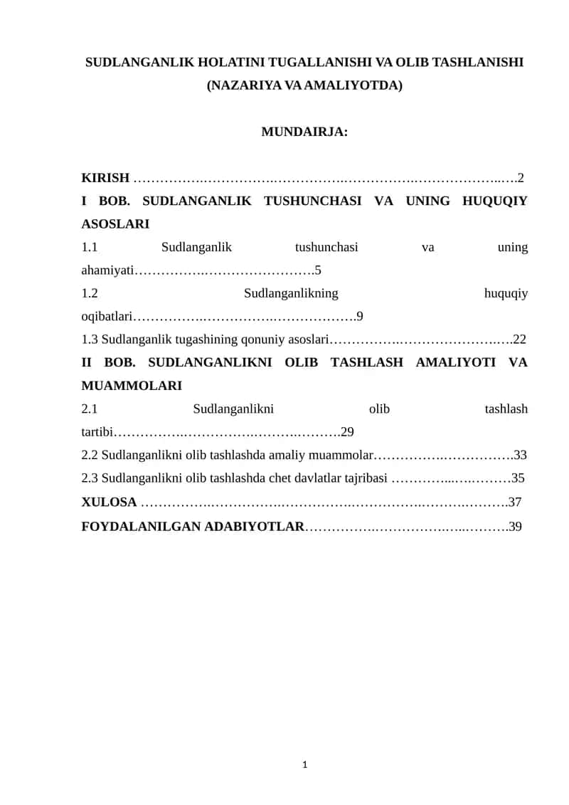 SUDLANGANLIK HOLATINI TUGALLANISHI VA OLIB TASHLANISHI (NAZARIYA VA AMALIYOTDA) O'ZBEKCHA BO'LISHI KERAK