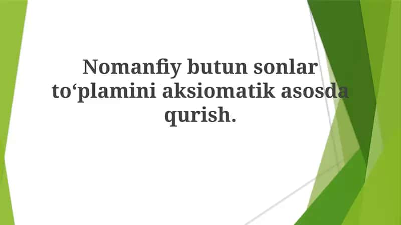 Nomanfiy butun sonlar to'plamini aksiomatikasosda qurish