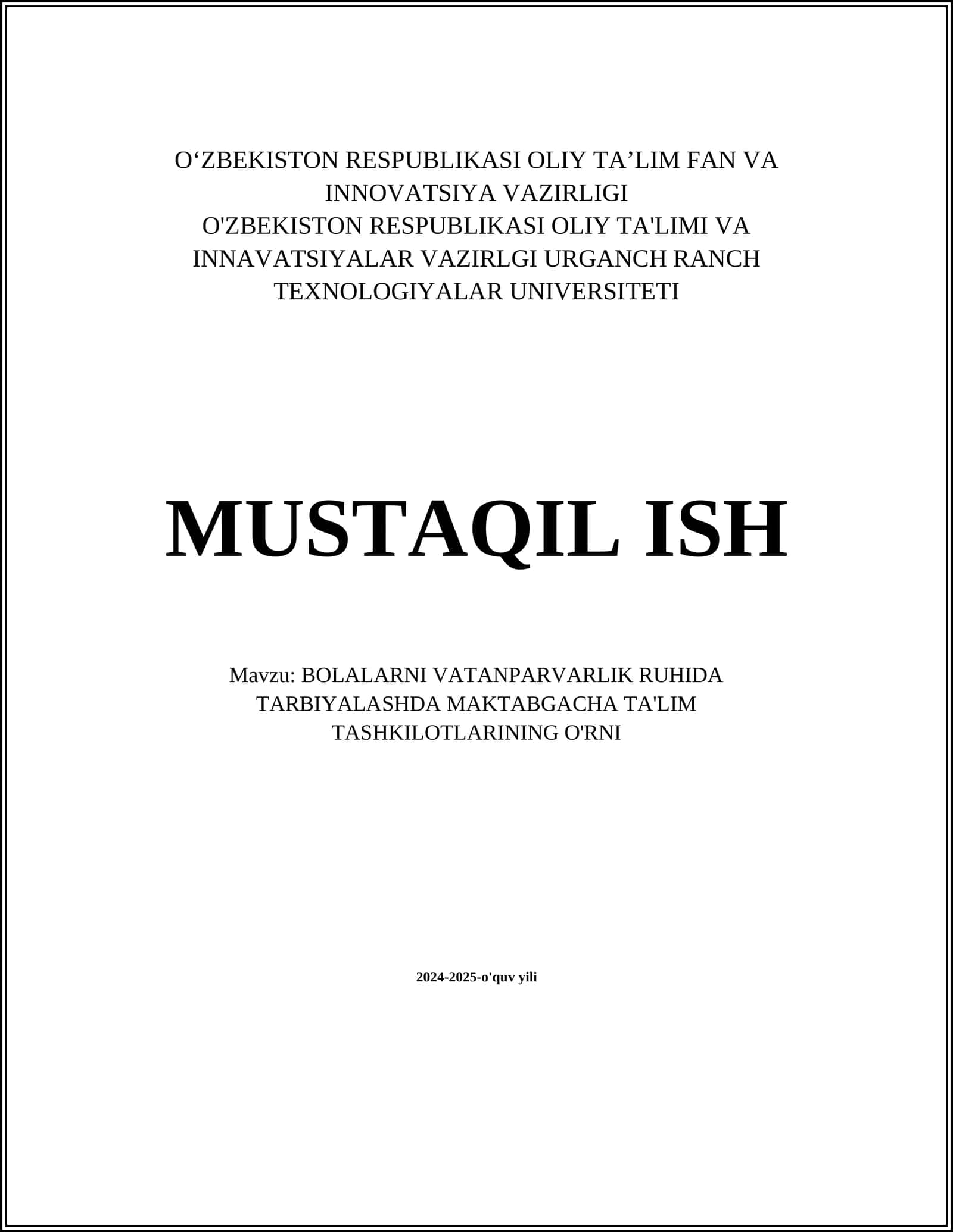Bolalarni Vatanparvarlik Ruhida Tarbiyalash