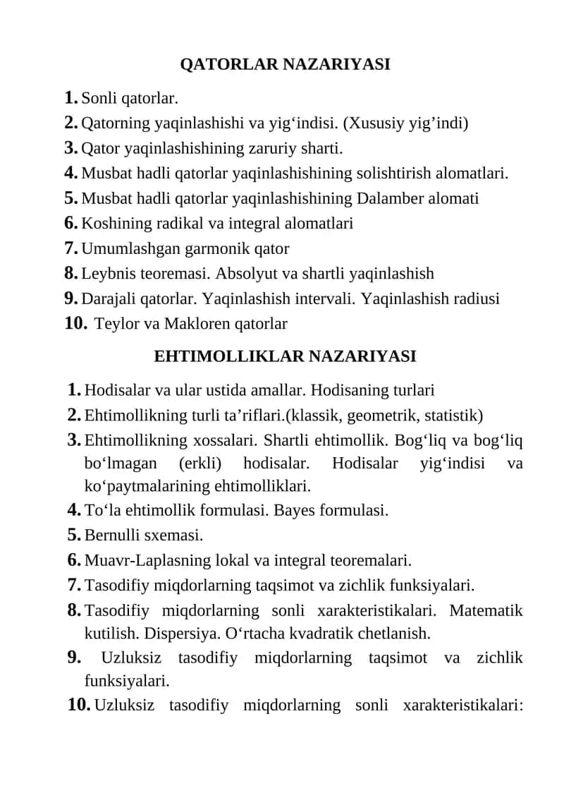 QATORLAR NAZARIYASI