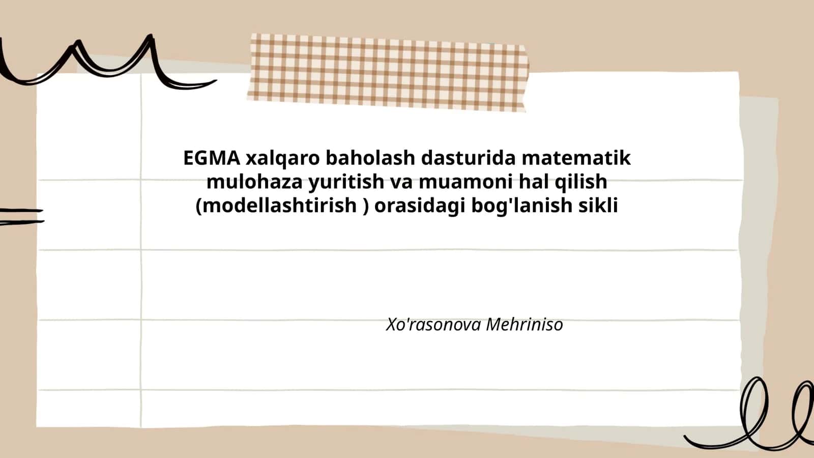 EGMA xalqaro baholash dasturida matematik mulohaza yuritish va muamoni hal qilish (modellashtirish ) orasidagi bog'lanish sikli