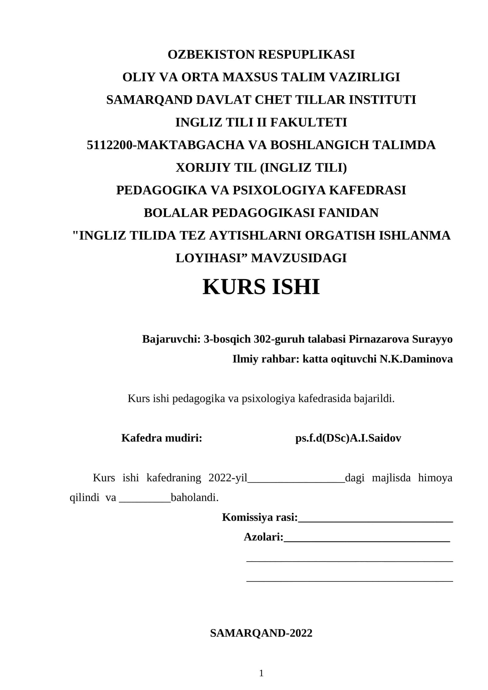 "INGLIZ TILIDA TEZ AYTISHLARNI O'RGATISH ISHLANMA LOYIHASI"
