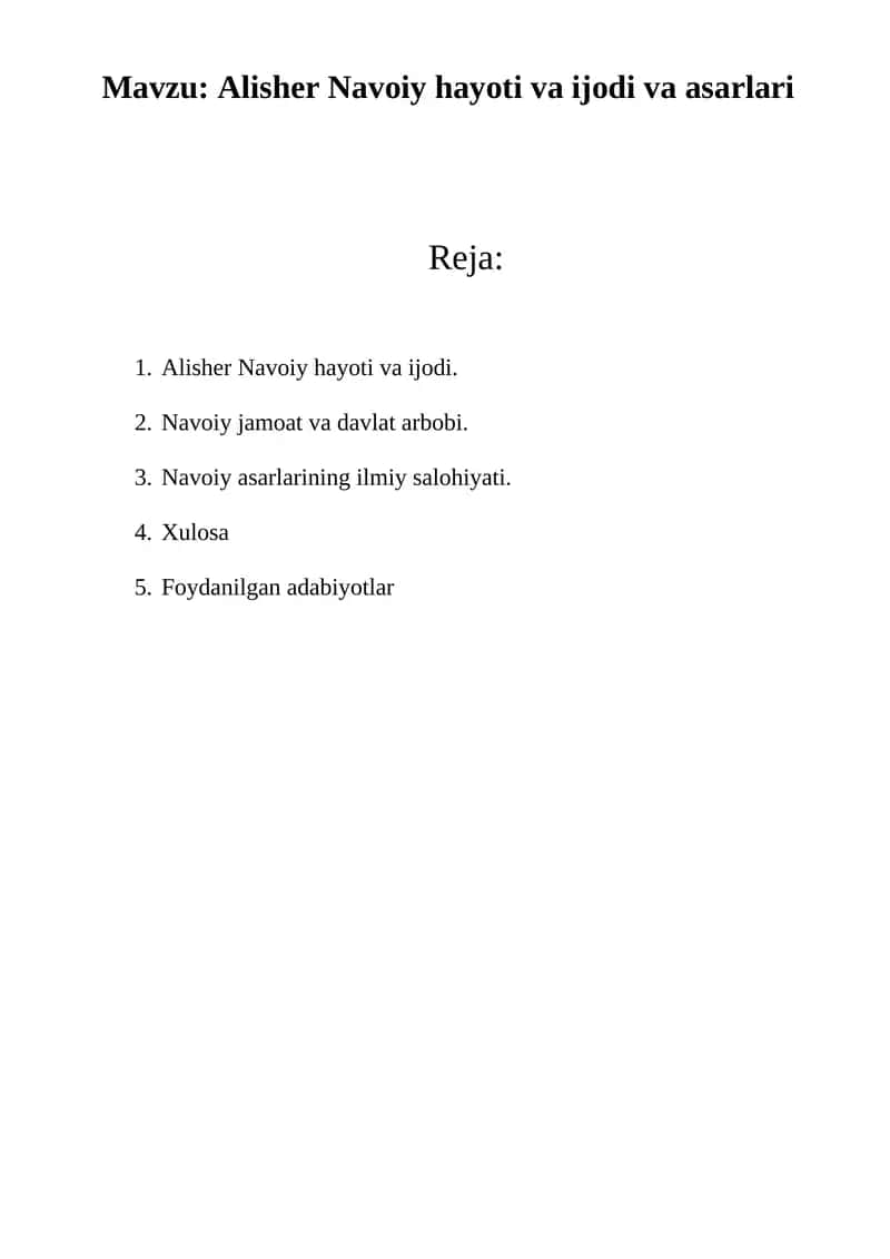 Alisher Navoiy hayoti va ijodi va asarlari