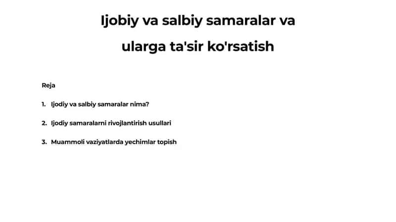 Ijodiy va Salbiy Samaralar