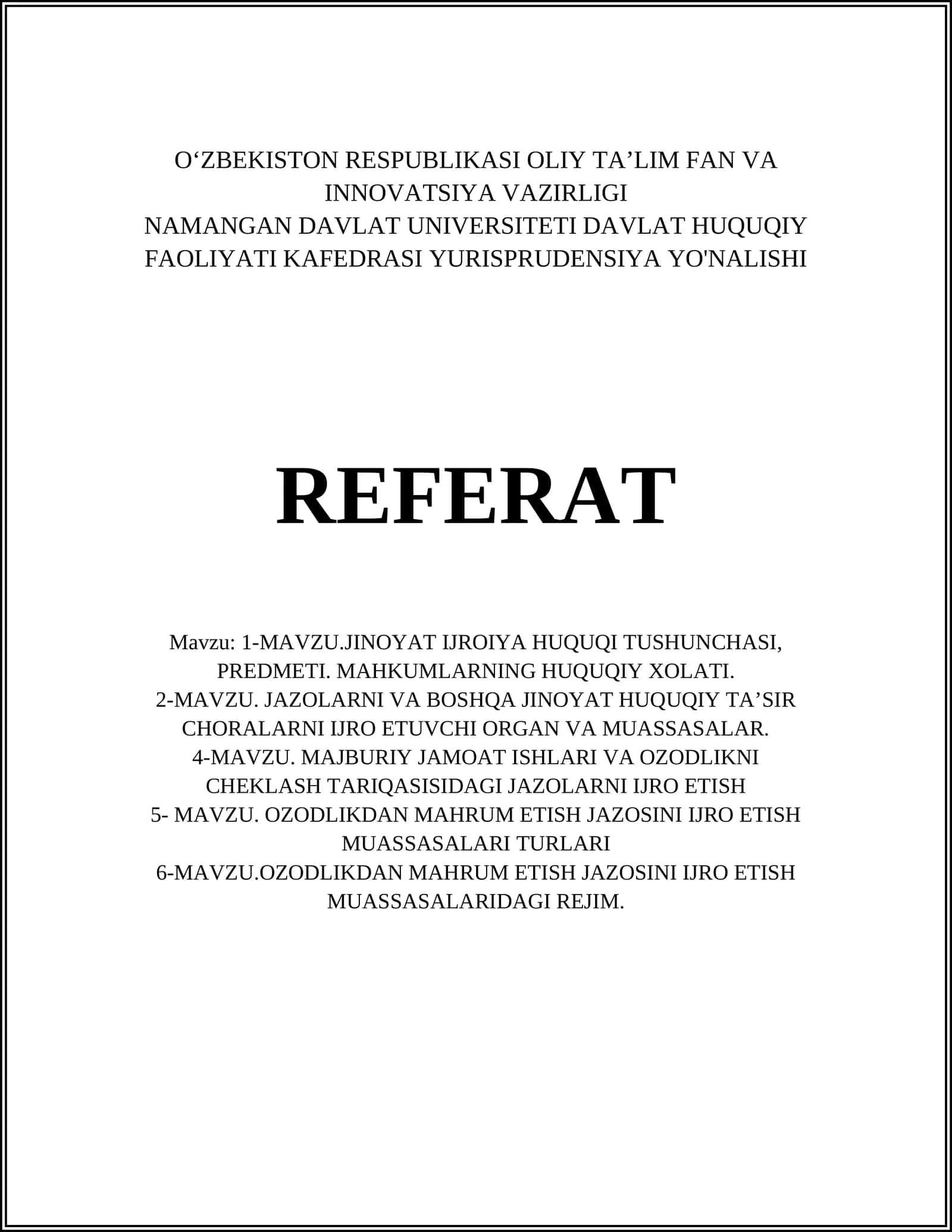 Jinoyat Ijroida Huquqiy Faoliyat