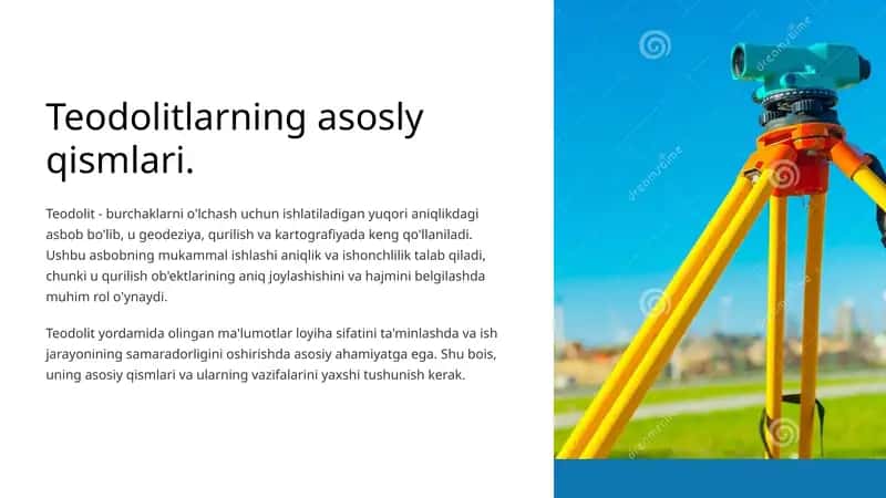 Teodolitlarning asosly qismlari.