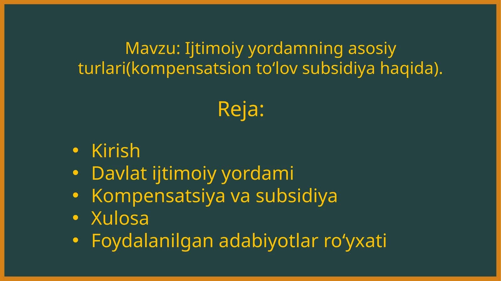 Ijtimoiy yordamning asosiy turlari (kompensatsion toʻlov subsidiya haqida).