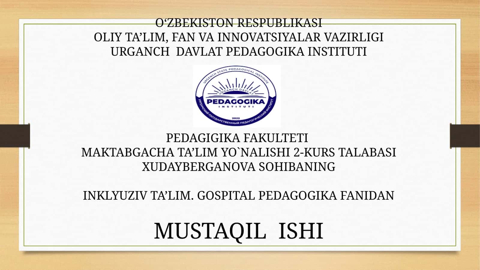 Uzoq muddatli davolanayotgan bolalarni psixologik pedagogik qullab quvvatlashda o'qituvchi shaxsi.