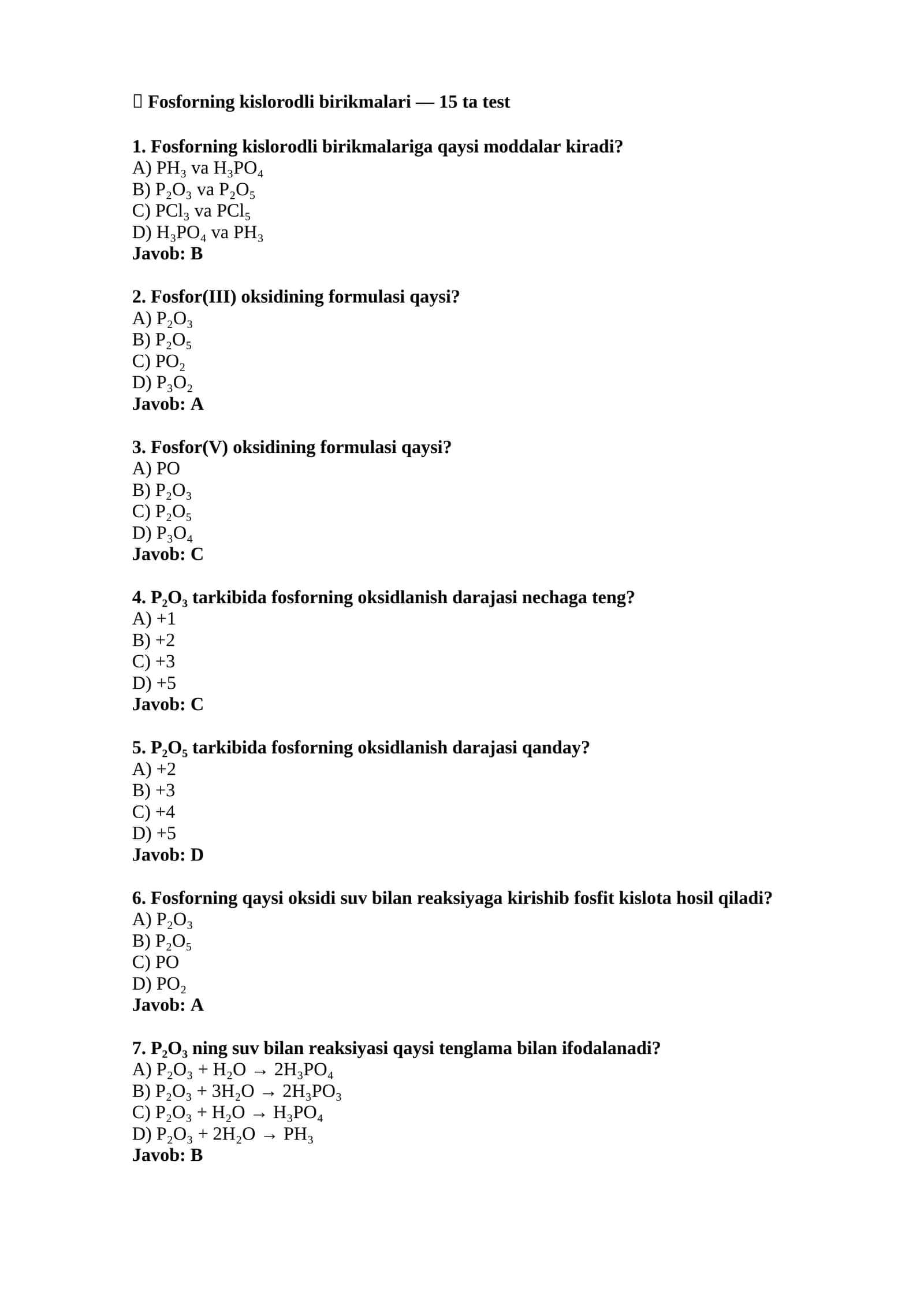 Fosforning kislorodli birikmalari