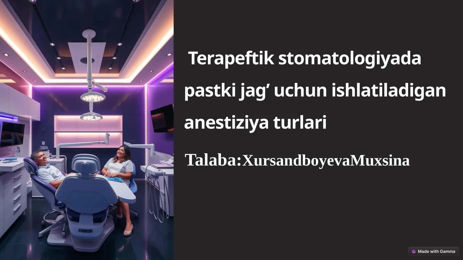 Stomatologiyada patstki jagʻda oʻtkaziladigan oʻrinsizlantirish haqida