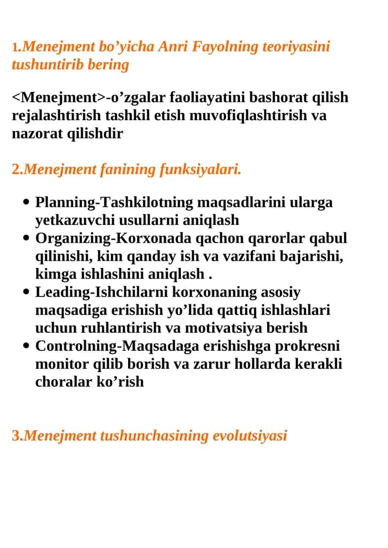 Menejment bo’yicha Anri Fayolning teoriyasi