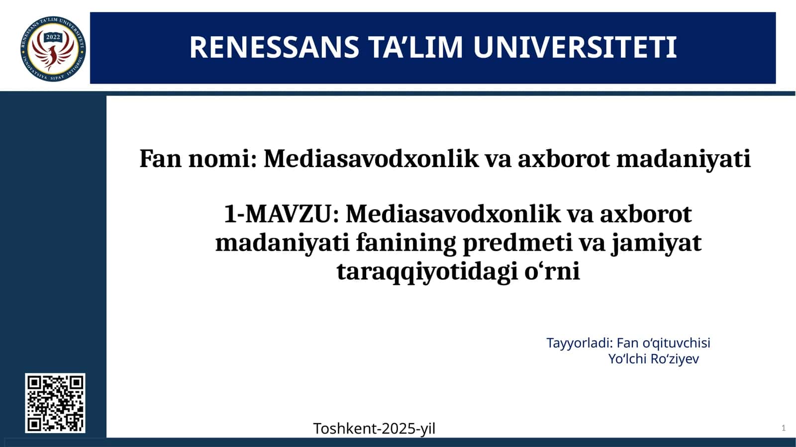 Mediasavodxonlik va axborot madaniyati