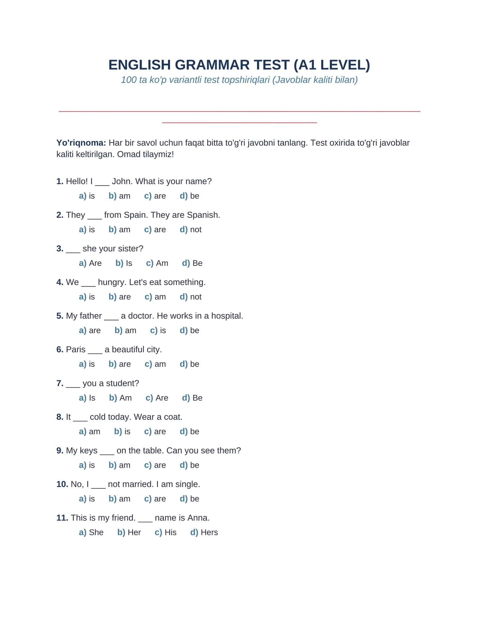 Beneficial tests for (A1 LEVEL)