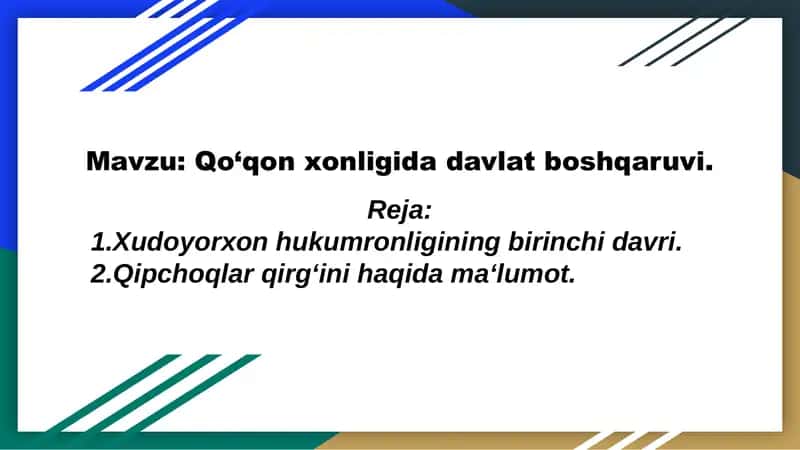 Qo‘qon xonligida davlat boshqaruvi