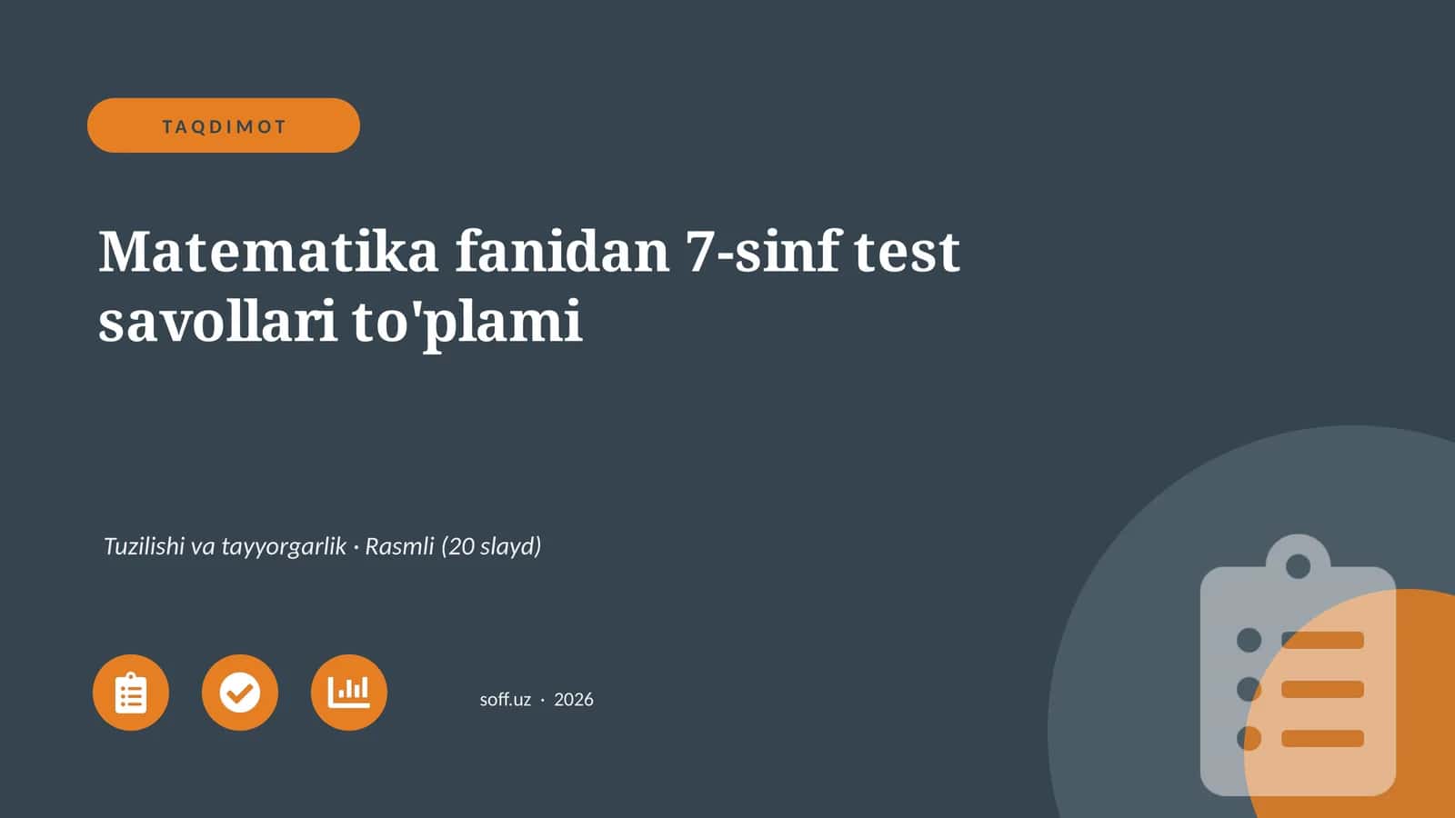 Matematika fanidan 7-sinf test savollari to'plami