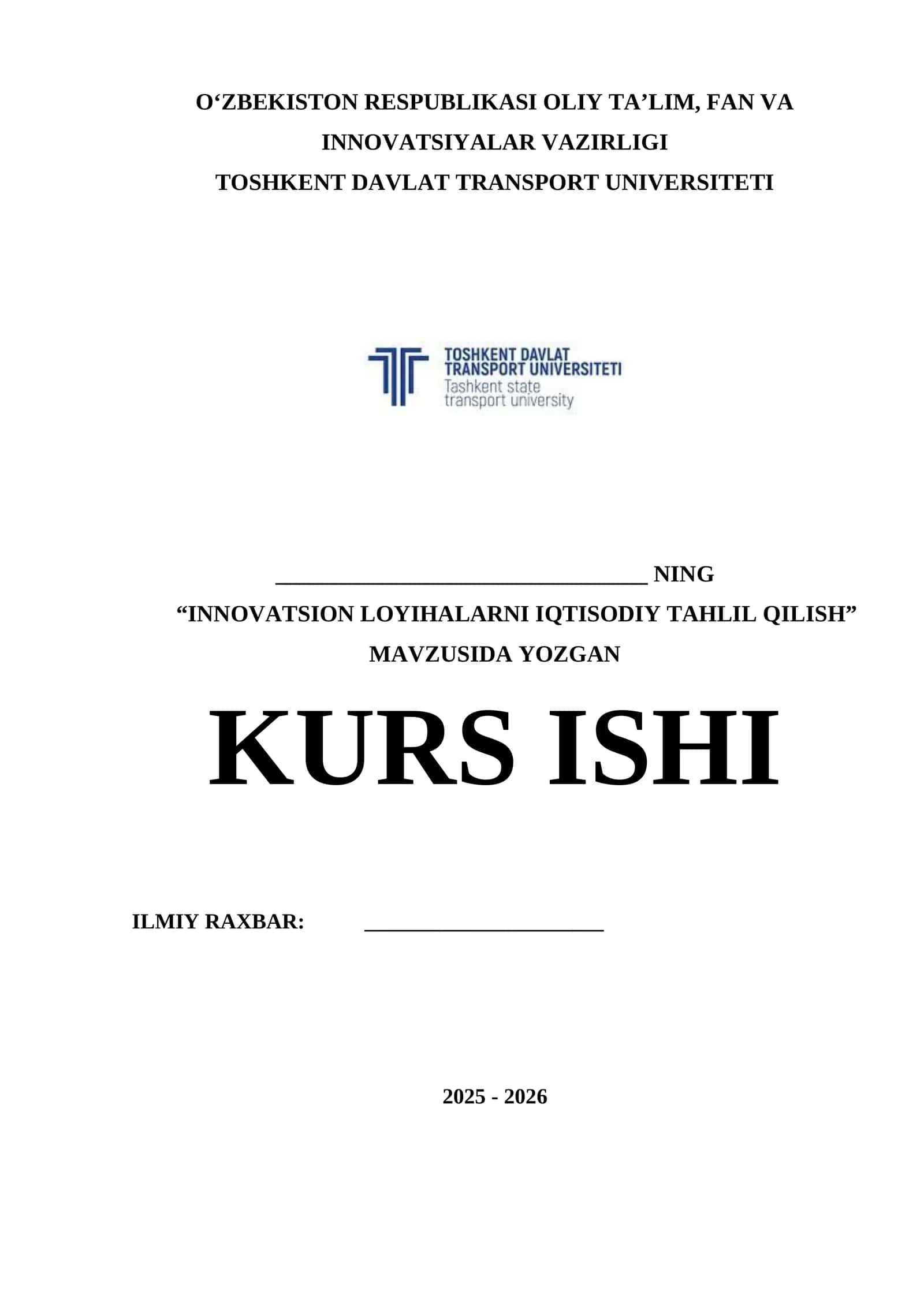 INNOVATSION LOYIHALARNI IQTISODIY TAHLIL QILISH