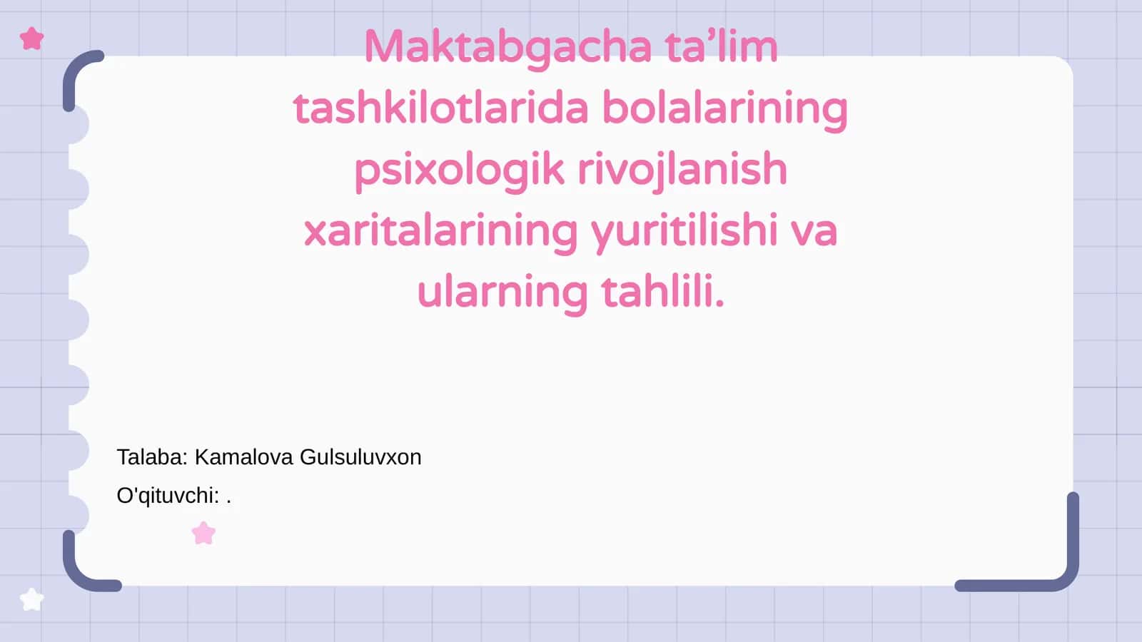 Maktabgacha ta’lim tashkilotlarida bolalarining psixologik rivojlanish xaritalarining yuritilishi