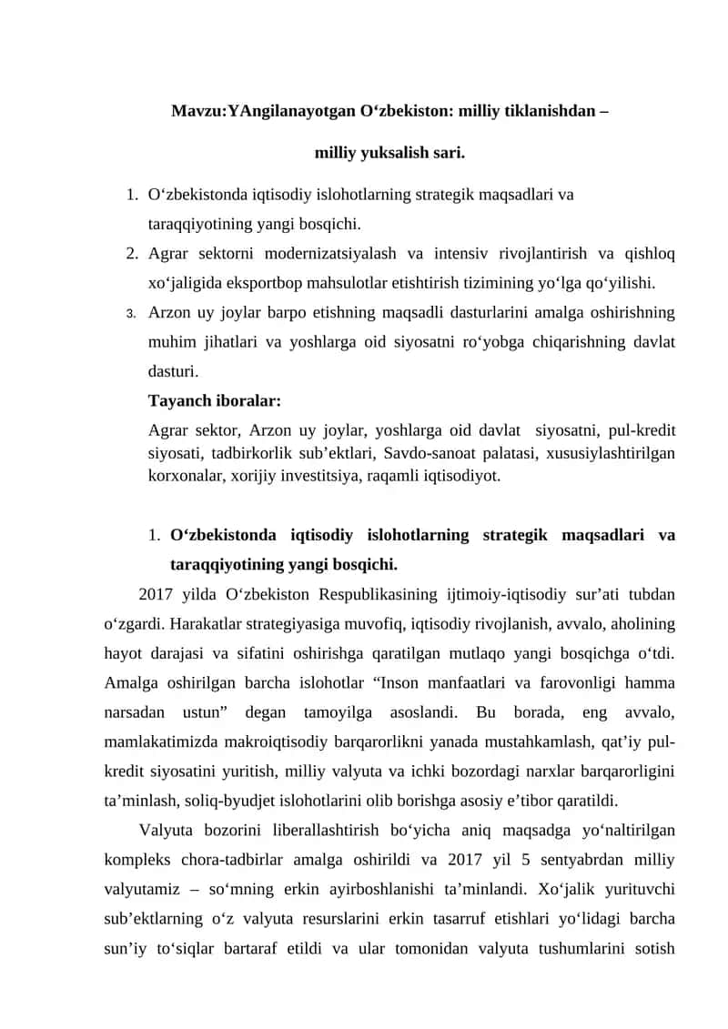 O‘zbekiston: milliy tiklanishdan – milliy yuksalish sari