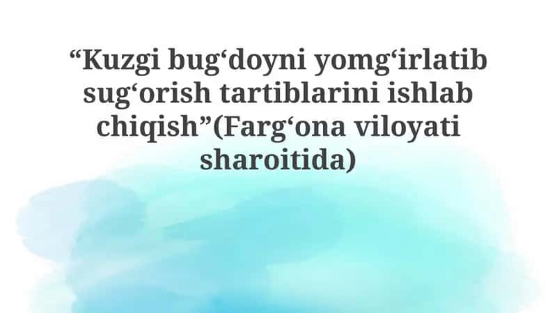 Optimallashtirilgan sug'orish rejimlarini ishlab chiqish