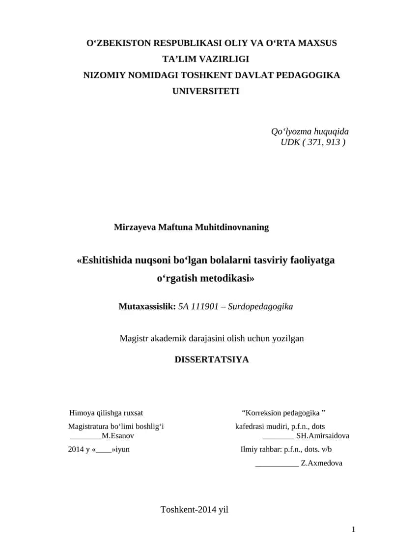 Eshitishda nuqsoni bо‘lgan bolalarni tasviriy faoliyatga о‘rgatish metodikasi