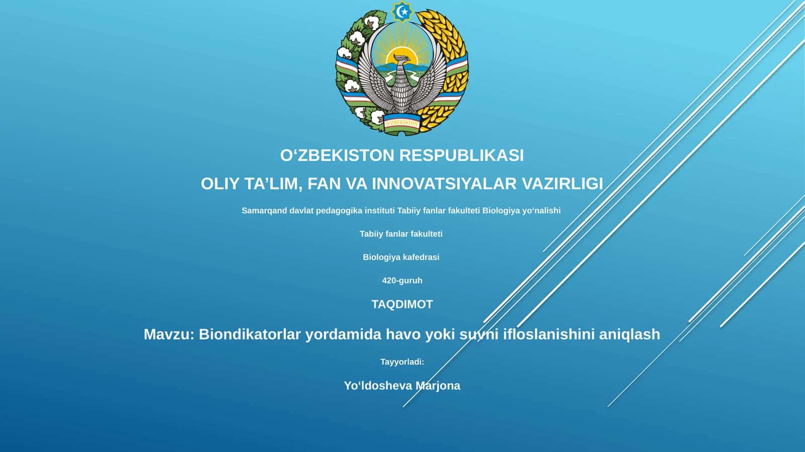 Biondikatorlar yordamida havo yoki suvni ifloslanishini aniqlash