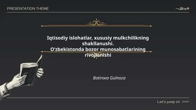 Iqtisodiy islohatlar, xususiy mulkchilikning shakllanushi. Oʻzbekistonda bozor munosabatlarining rivojlanishi
