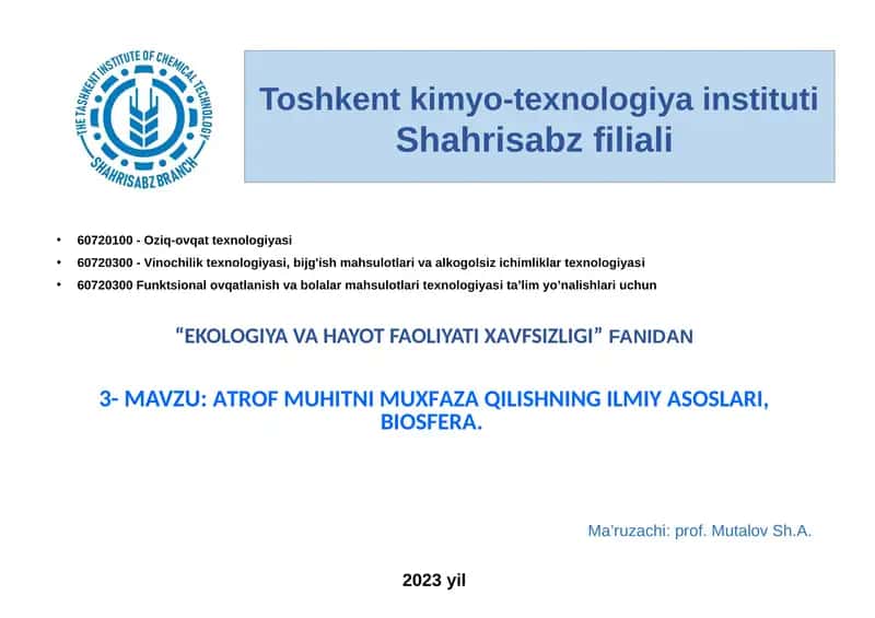 Atrof muhitni muhofaza qilishning ilmiy asoslari