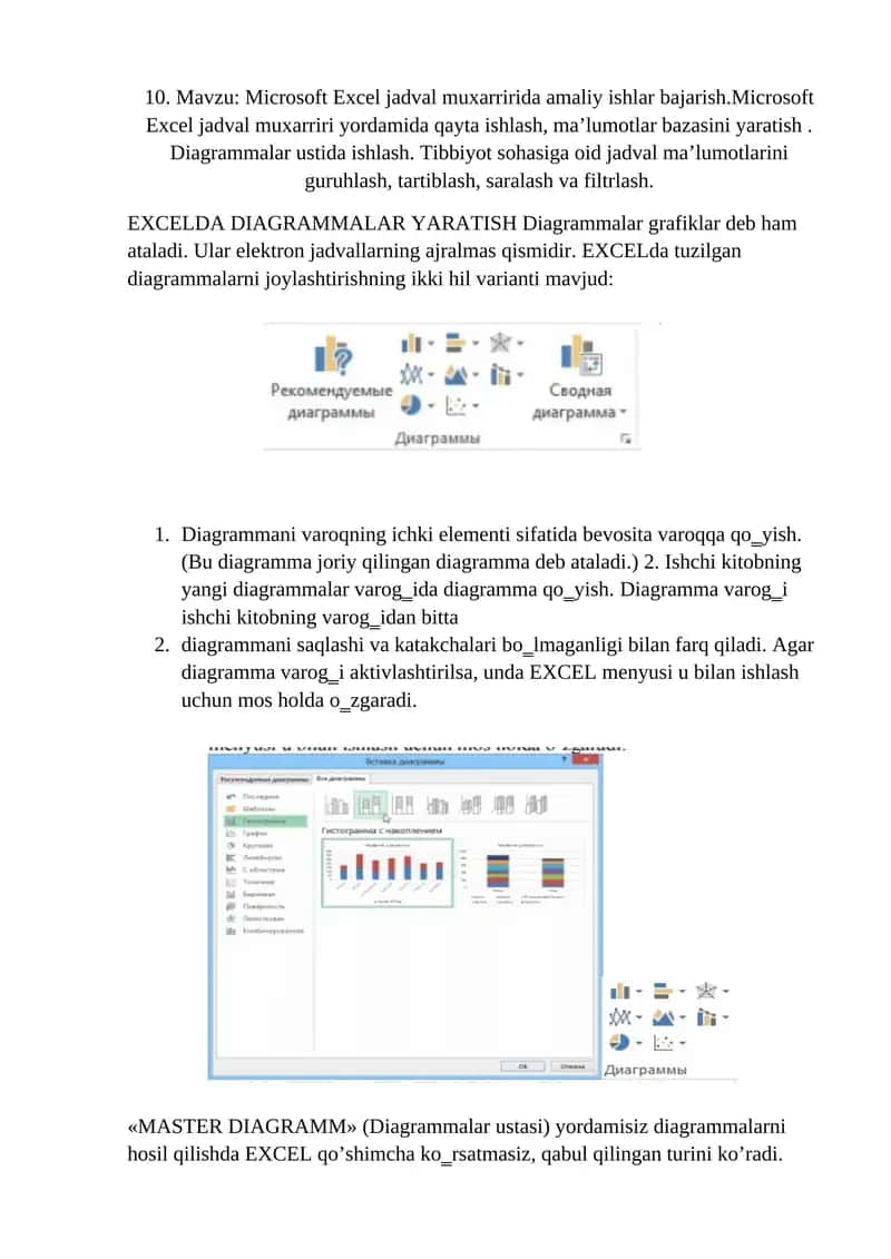 Microsoft Excel jadval muxarririda amaliy ishlar bajarish