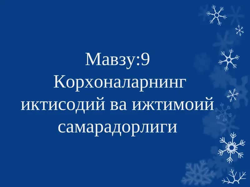 Корхоналарнинг иктисодий ва ижтимоий самарадорлиги
