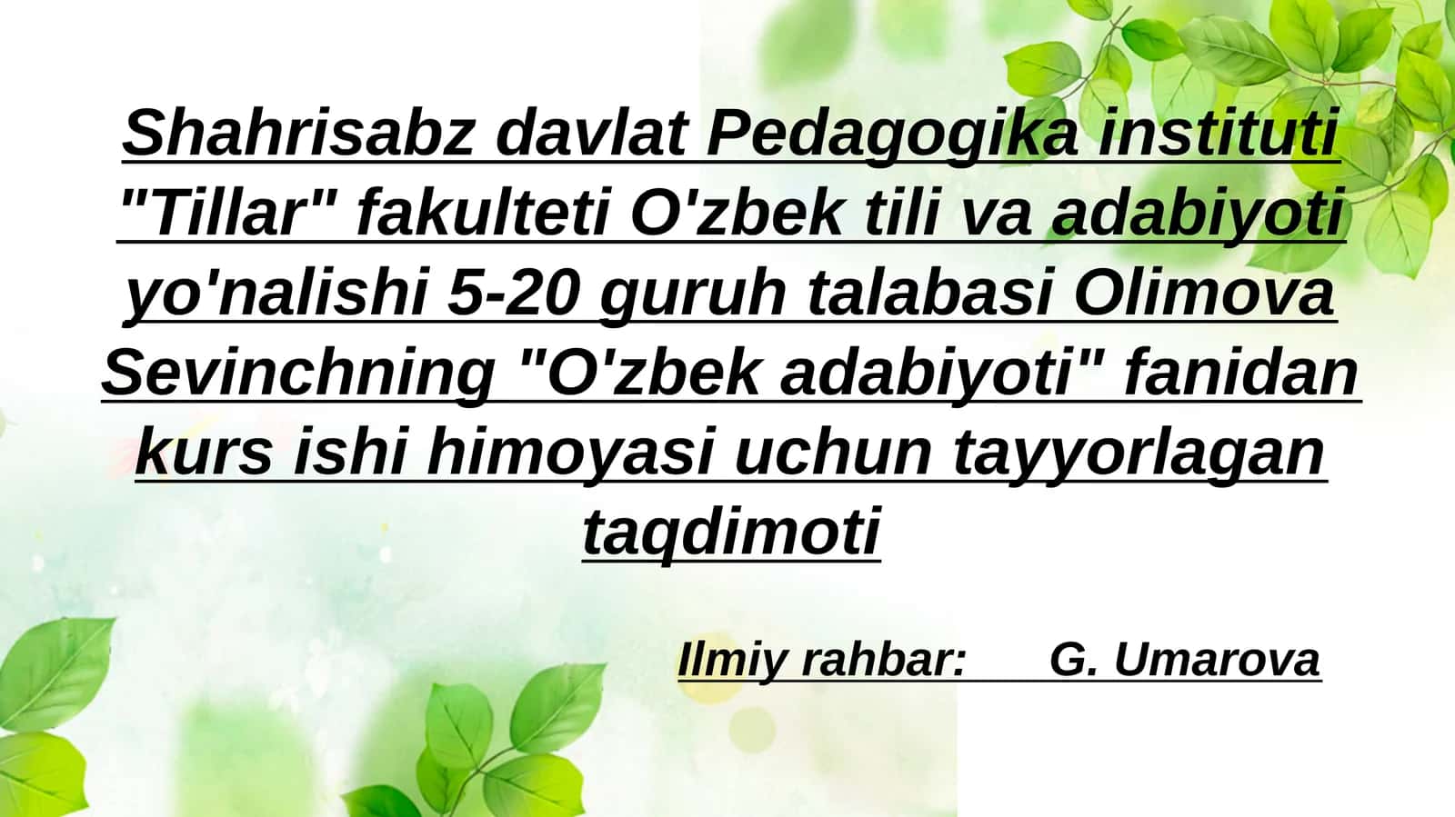 O'zbek adabiyoti yo'nalishi kursi